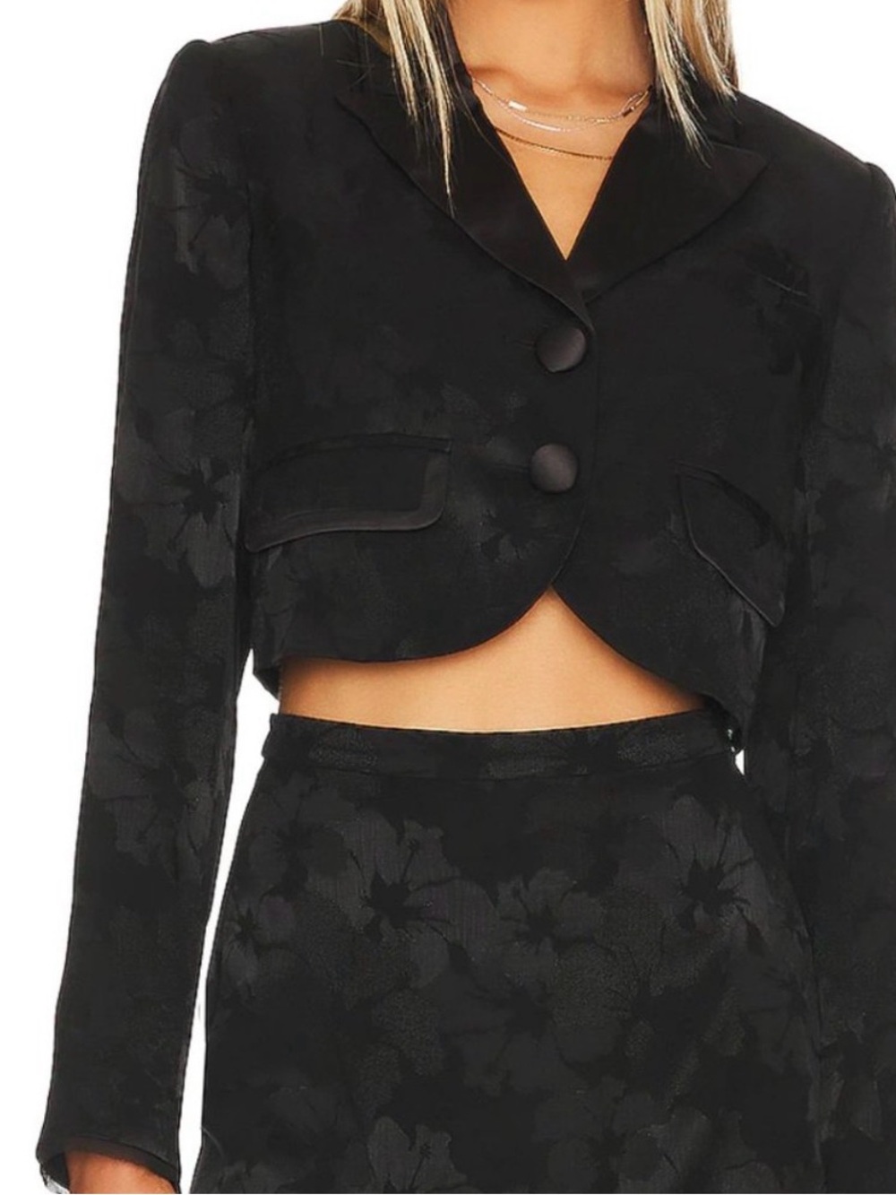 LoveShackFancy Black Cropped Floral Jacquard Jacket